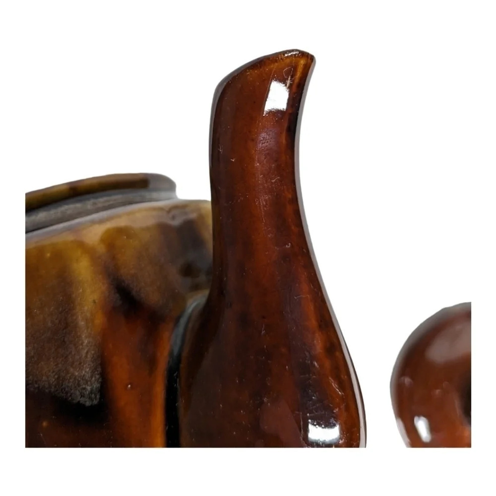 Vintage Retro  Octagonal Teapot 4 Cups 3-Tone Brown Drip Glaze - Picture 7 of 10